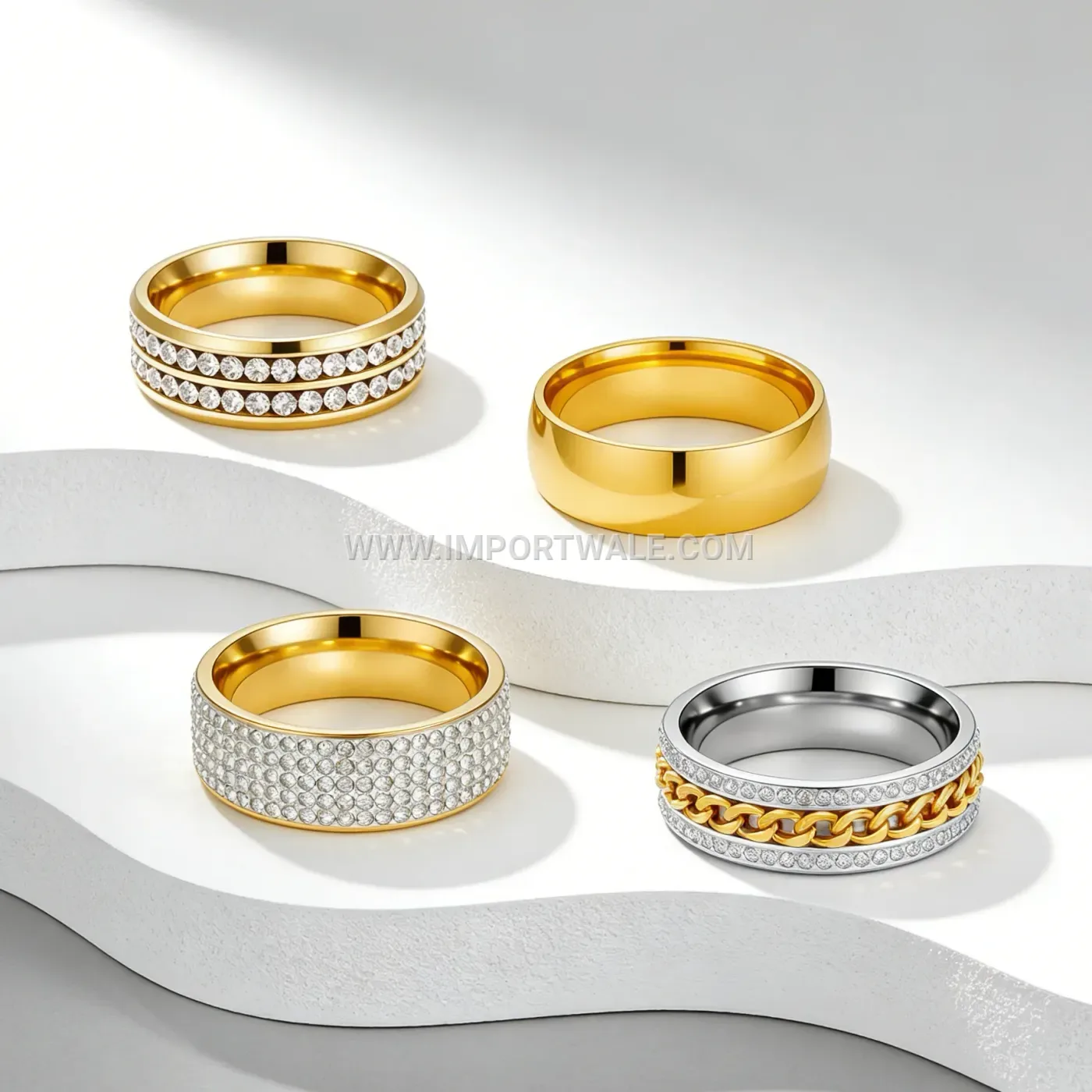 Polished Stainless Steel Rhinestone Band Ring