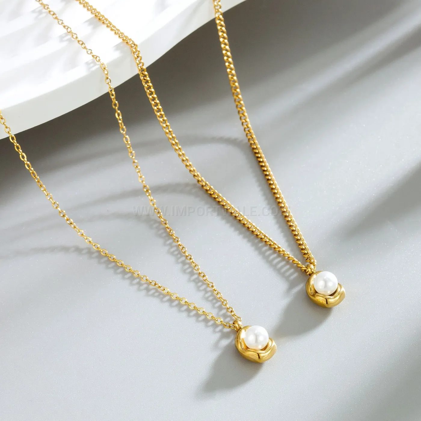 Elegant Stainless Steel Pearl Bead Pendant Necklace