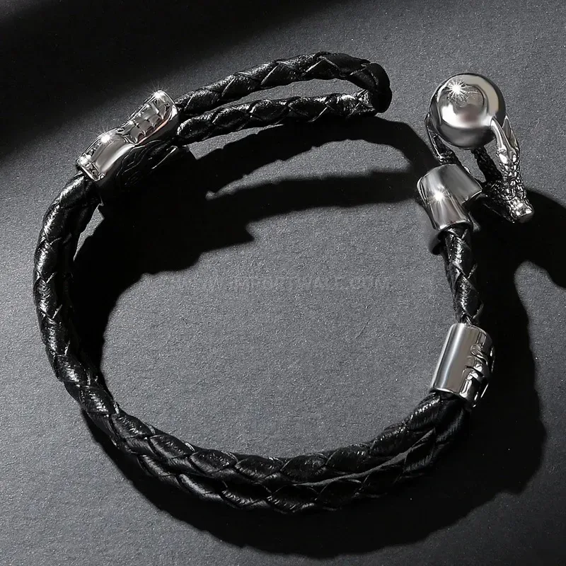 Elegant Double-Strand Eagle Claw Leather Stainless Steel Men Wrap Bracelet