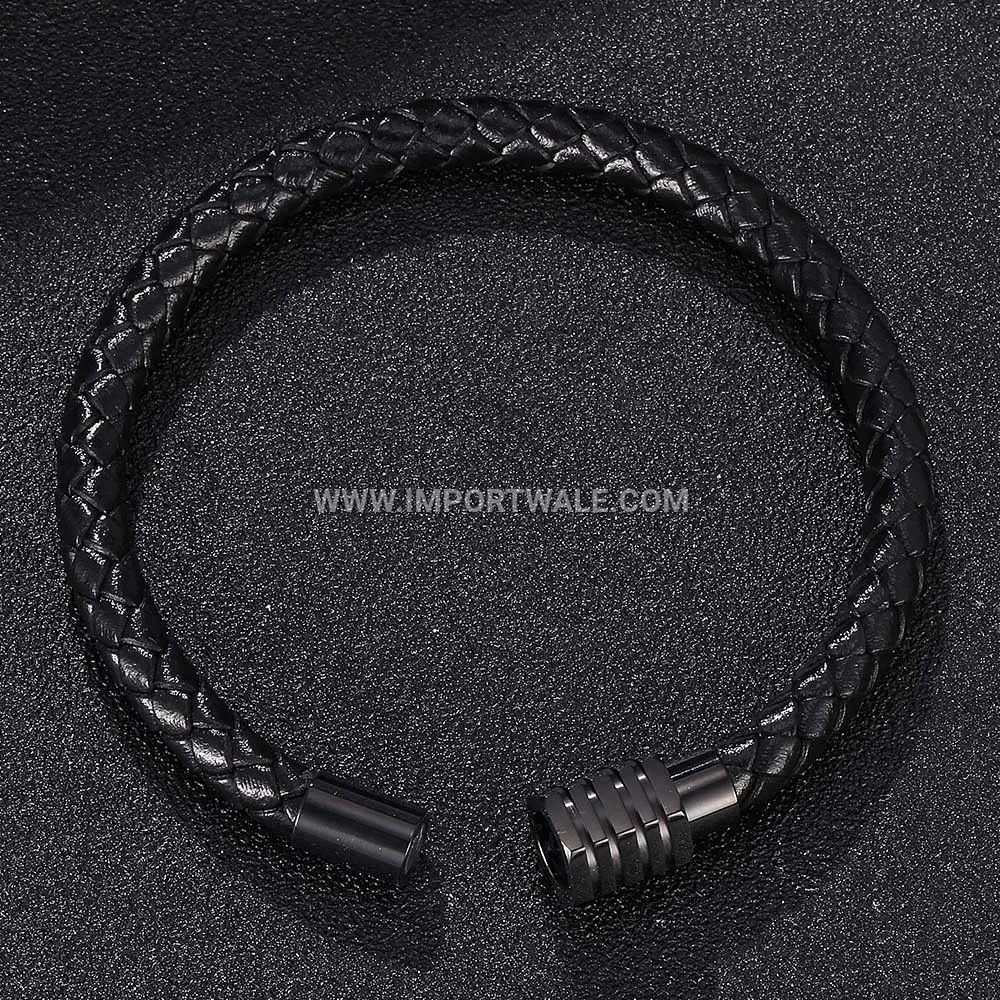 Woven Leather Magnetic Stainless Steel Bracelet for Men