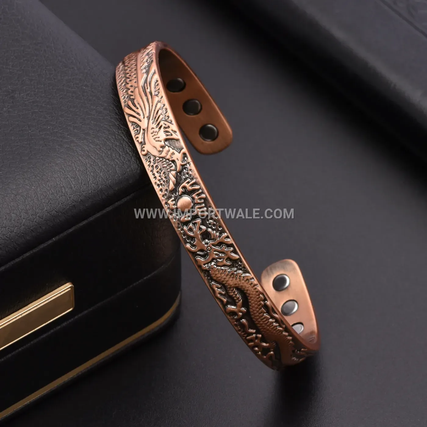 Vintage Dragon And Phoenix Pure Copper Magnetic Cuff Bracelet