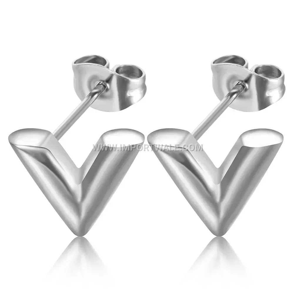 Stainless Steel V Letter Stud Earrings in Sleek Minimalist Style