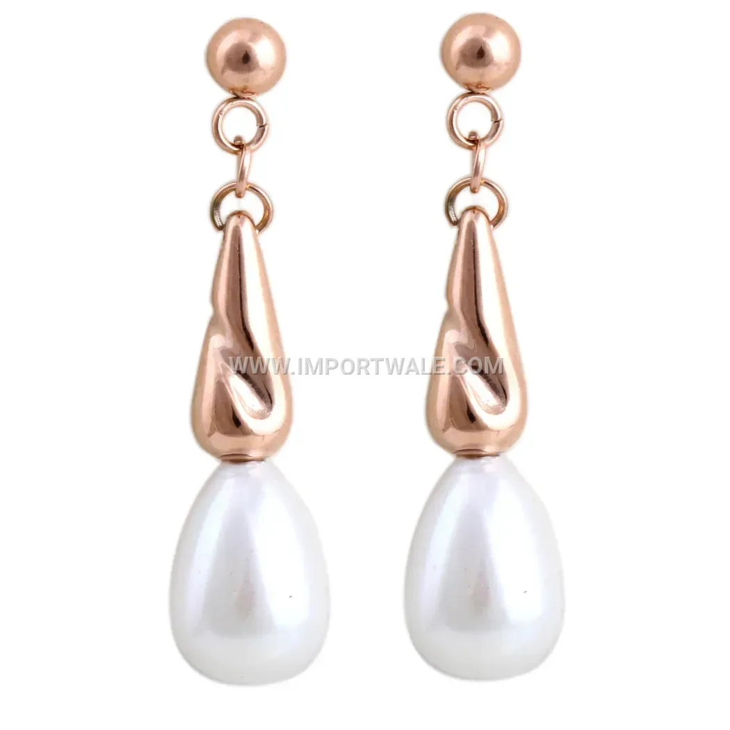 Teardrop Stainless Steel Stud Earrings Accentuated with Pearl