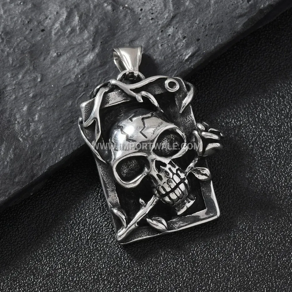 Men's Stainless Steel Gothic Skull and Owl Hip Hop Pendant