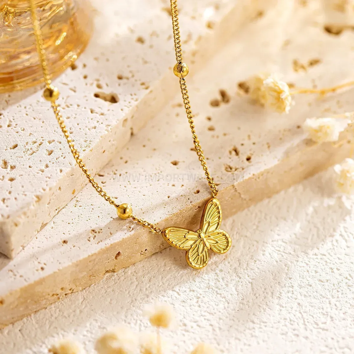 French Vintage Embossed Butterfly Titanium Steel Earring and Necklace Collection
