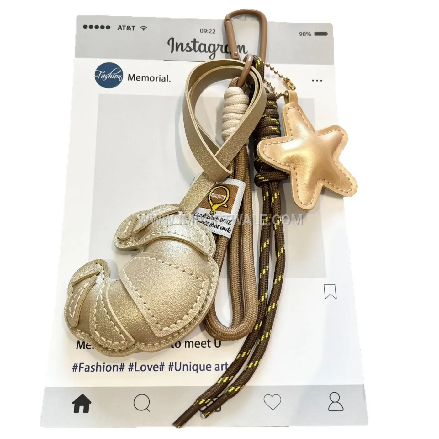 Leather Croissant Charm with Star Detail Accent
