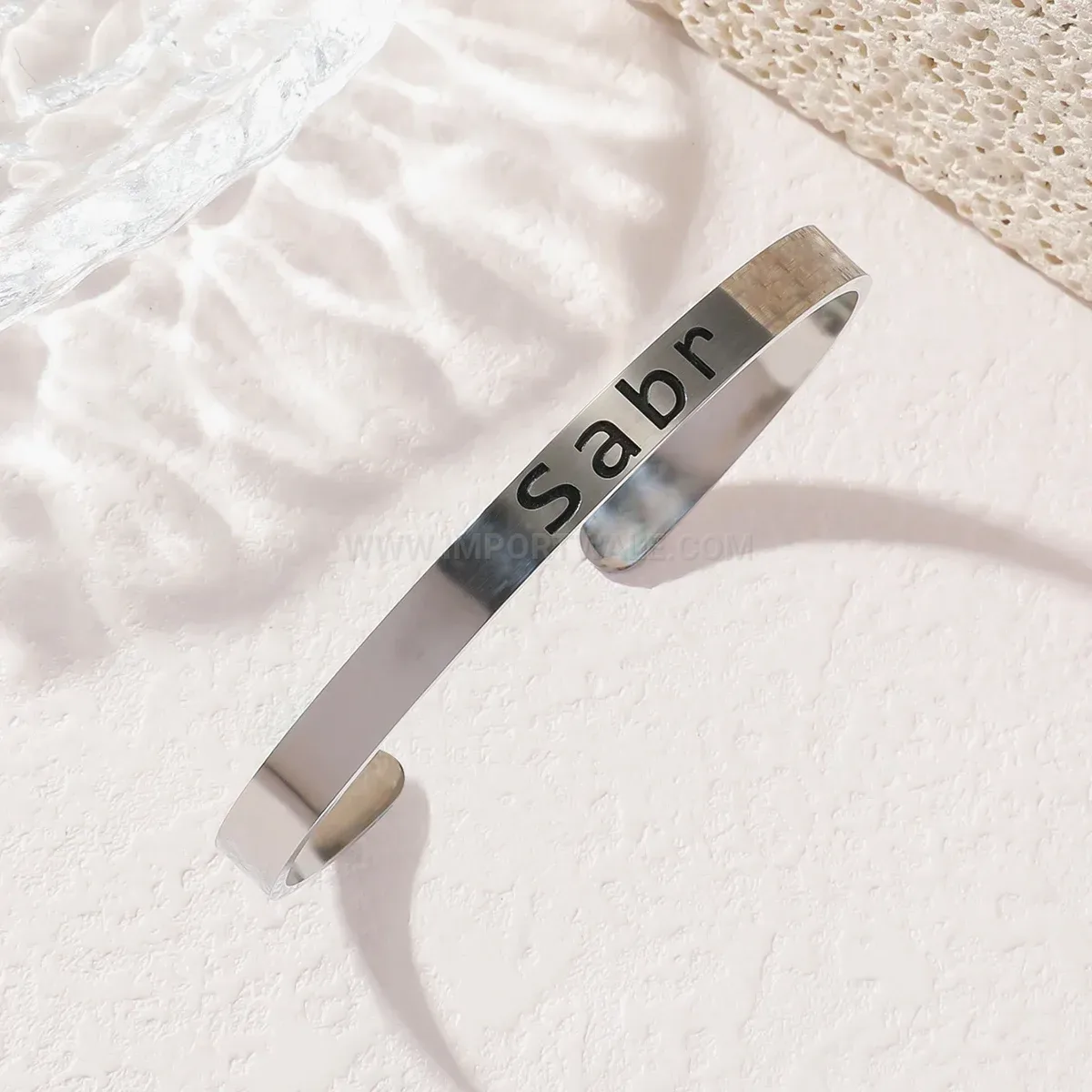 Stainless Steel Sabr Calligraphy Cuff Bangle Bracelet