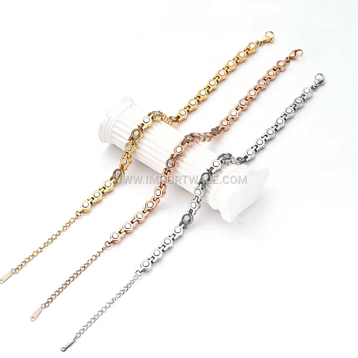 Rhinestone Embedded Stainless Steel Magnetic Bangle Bracelet