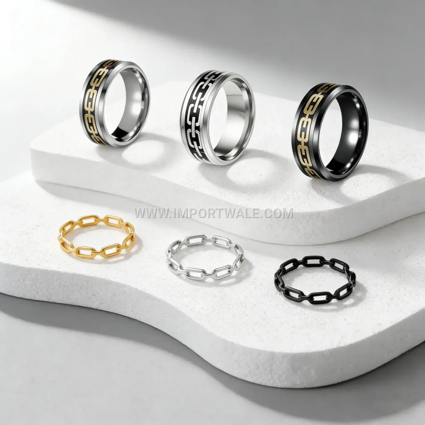 Textured Feather Pattern Stainless Steel Band Ring