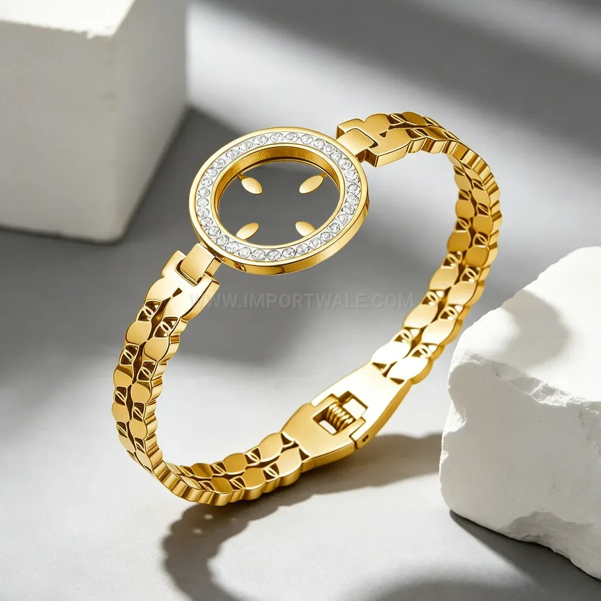 Premium Vintage Cutout Stainless Steel Rhinestone Bangle Bracelet