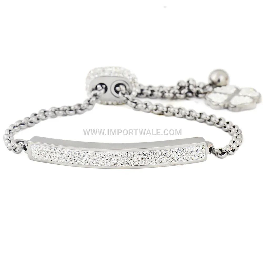 Three Row Rhinestone Heart Stainless Steel Bangle