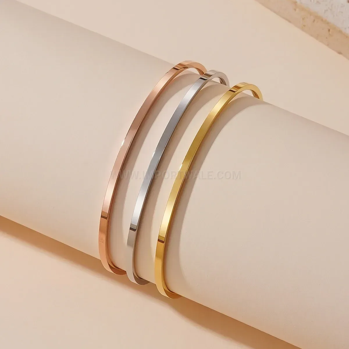 Chic Minimalist Tricolor Titanium Steel Stacking Bangle Set