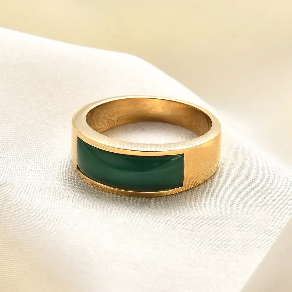 Modern Stainless Steel Solitaire Gemstone Ring with Oval Inlay
