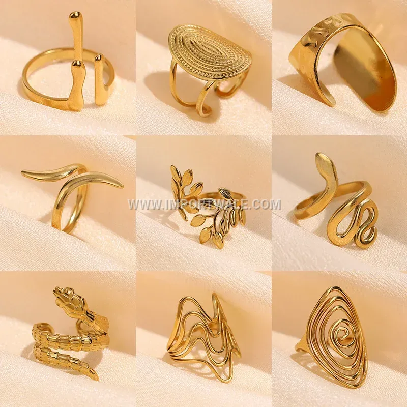 Geometric Gold Plated Stainless Steel Open Ring
