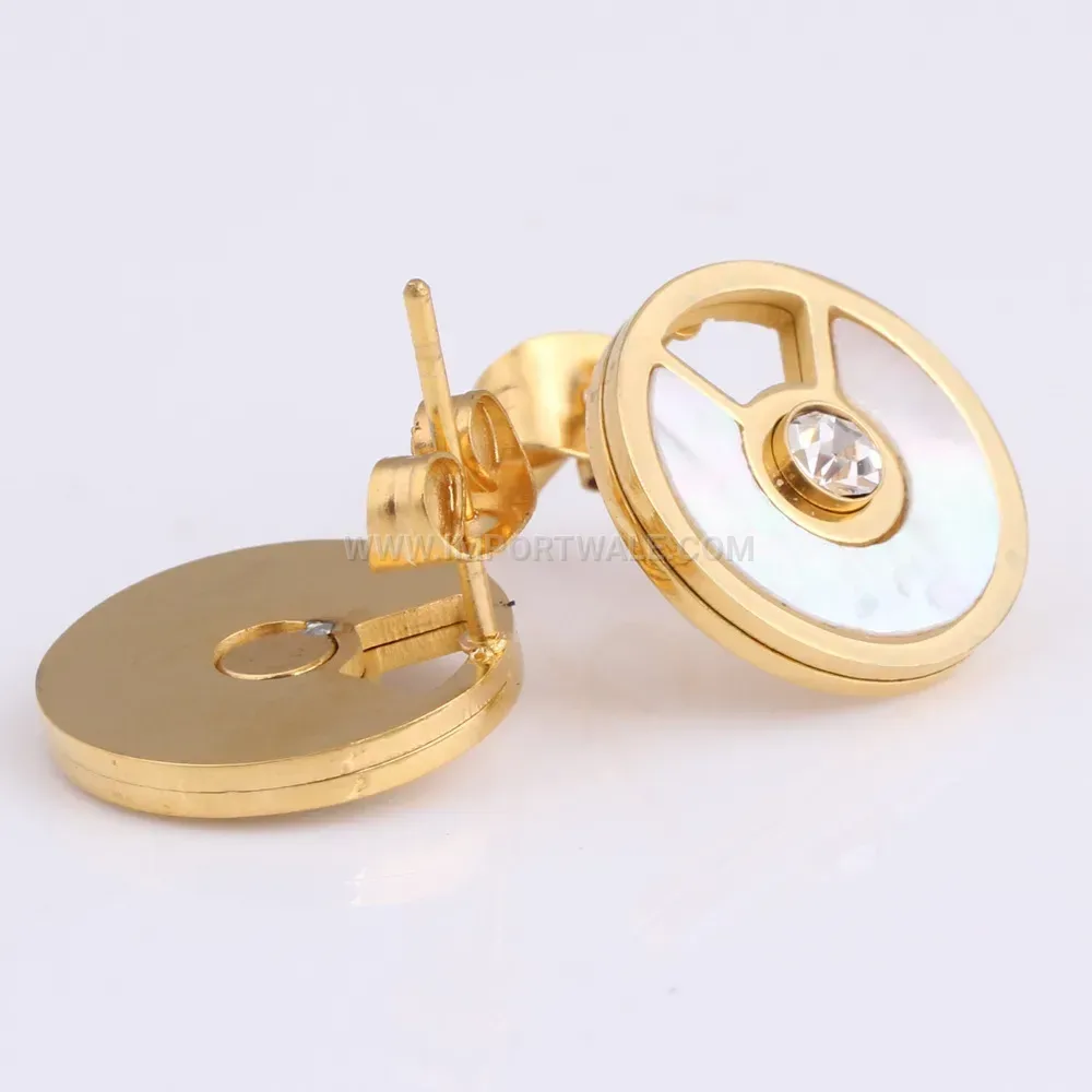Gold Stainless Steel Cutout Shell Circular Stud Earrings