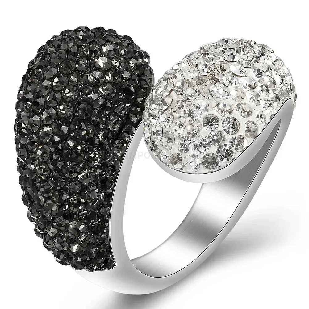 Irregular Two-Tone Crystal Inlaid Stainless Steel Ring