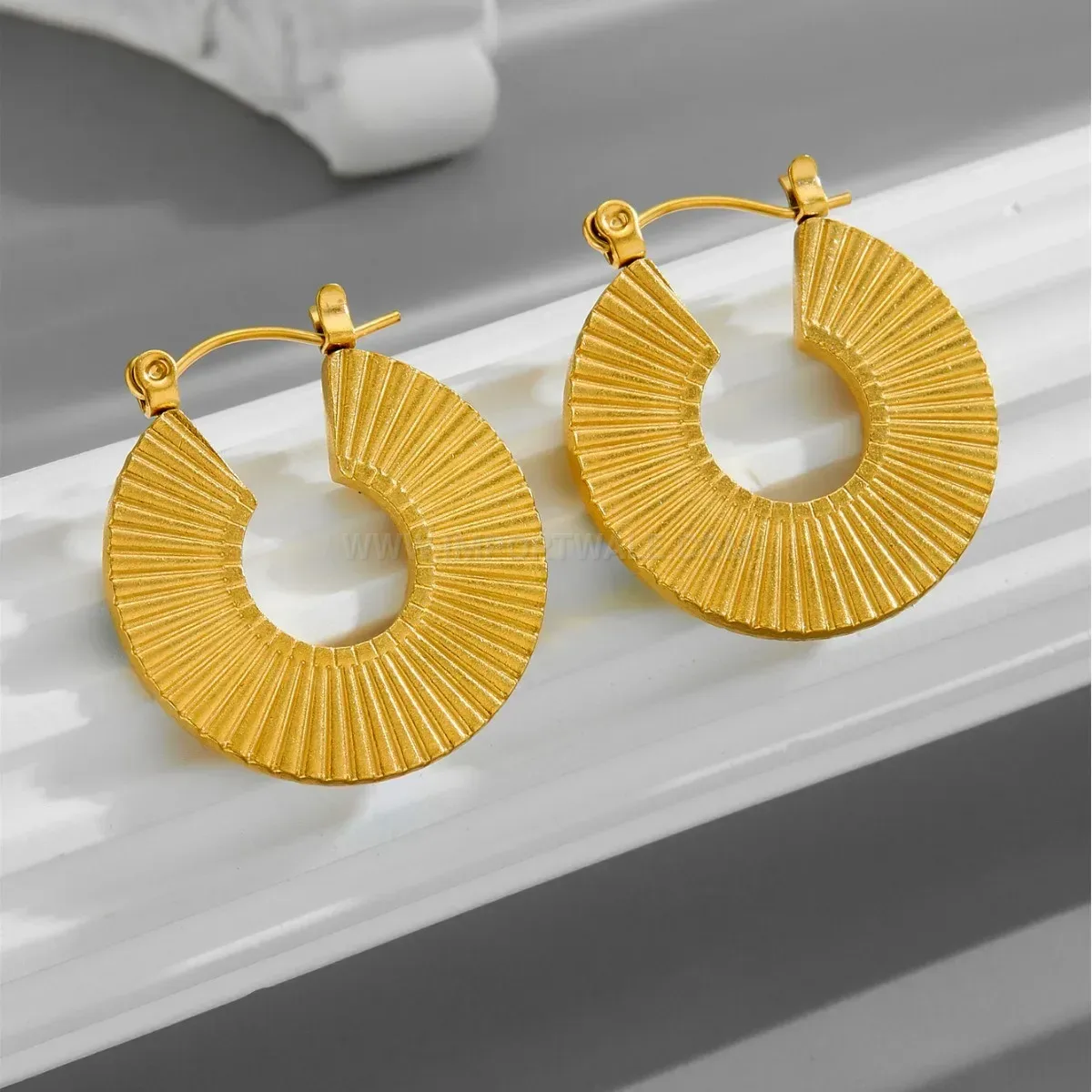 Geometric Fan Stainless Steel Gold Plated Hoop Earrings