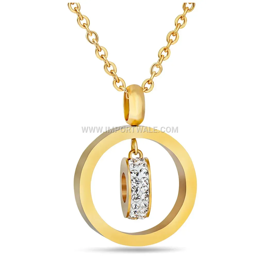 Hollow Circular Rhinestone Stainless Steel Minimalist Necklace