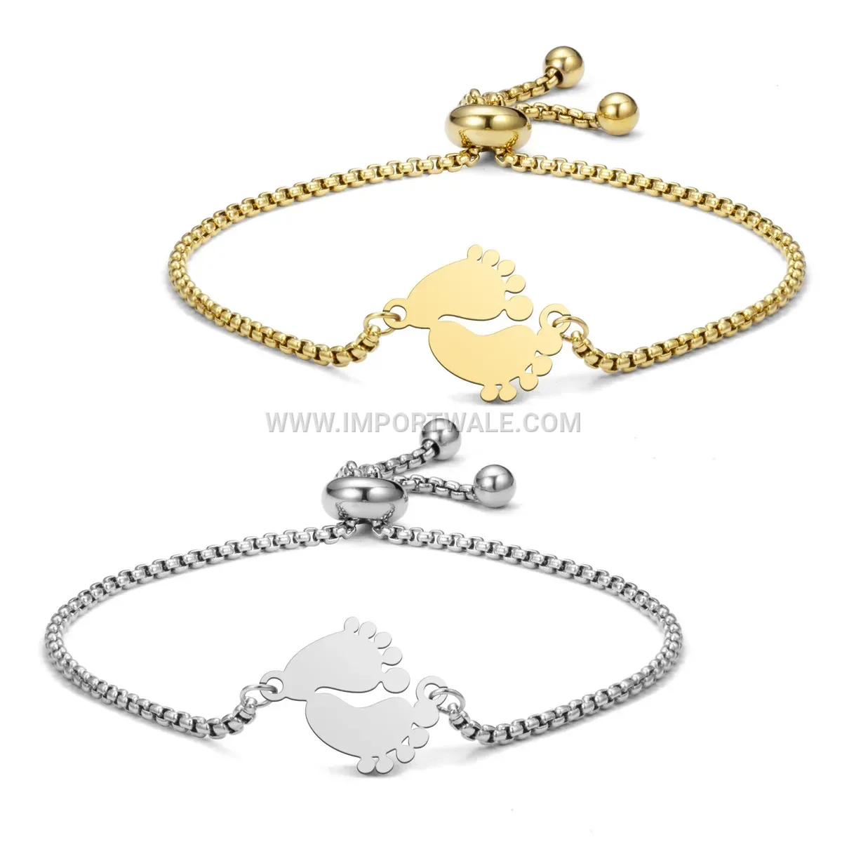 Stainless Steel Footprint Charm Bracelet with Pearl Chain