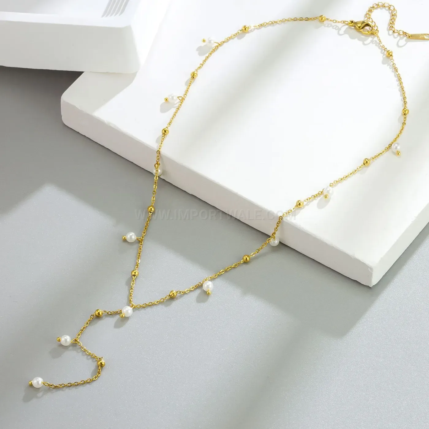 Chic Elegantly Accentuated Pearl Tassel Stainless Steel Clavicle Chain Necklace