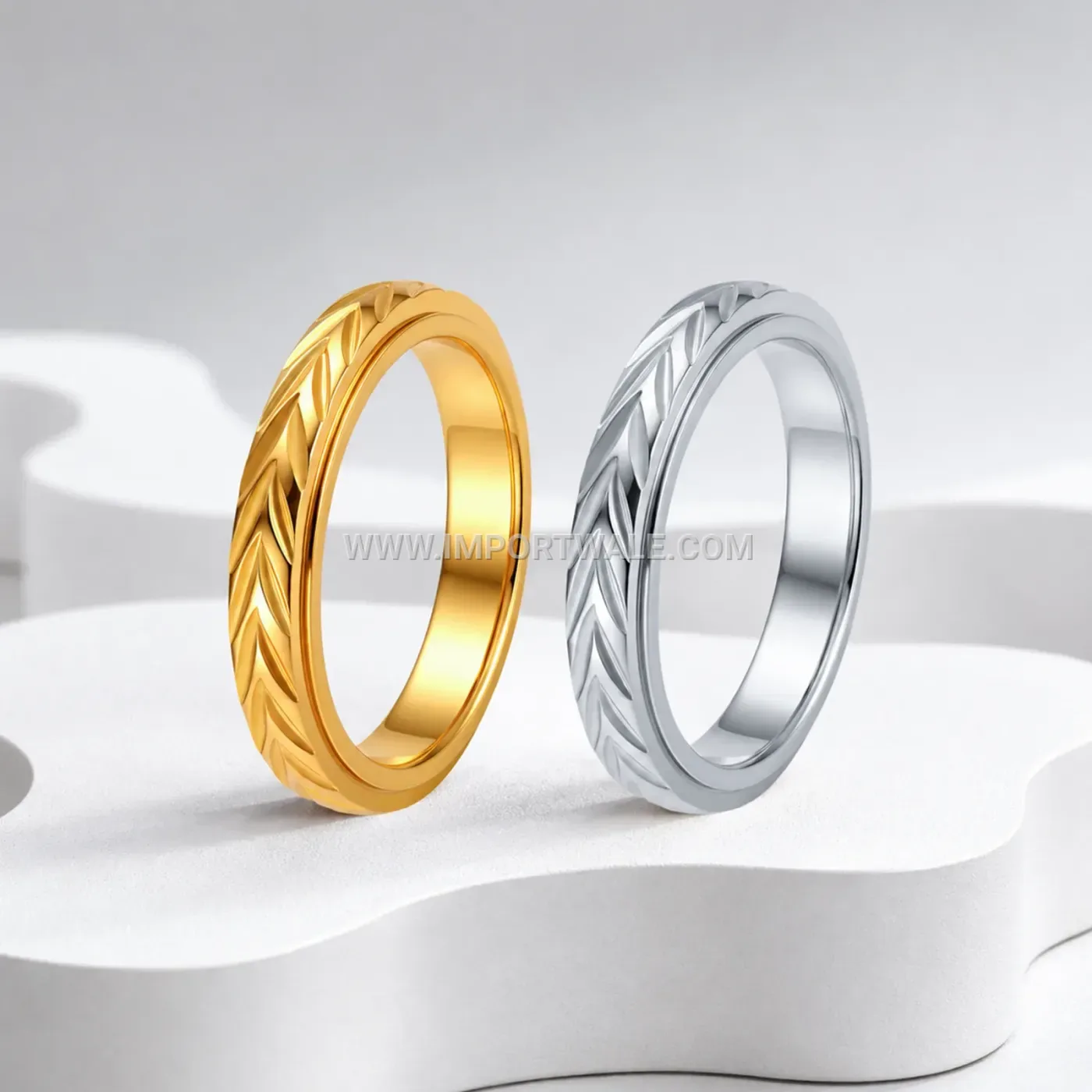 Engraved Wheat Motif Stainless Steel Spinner Ring