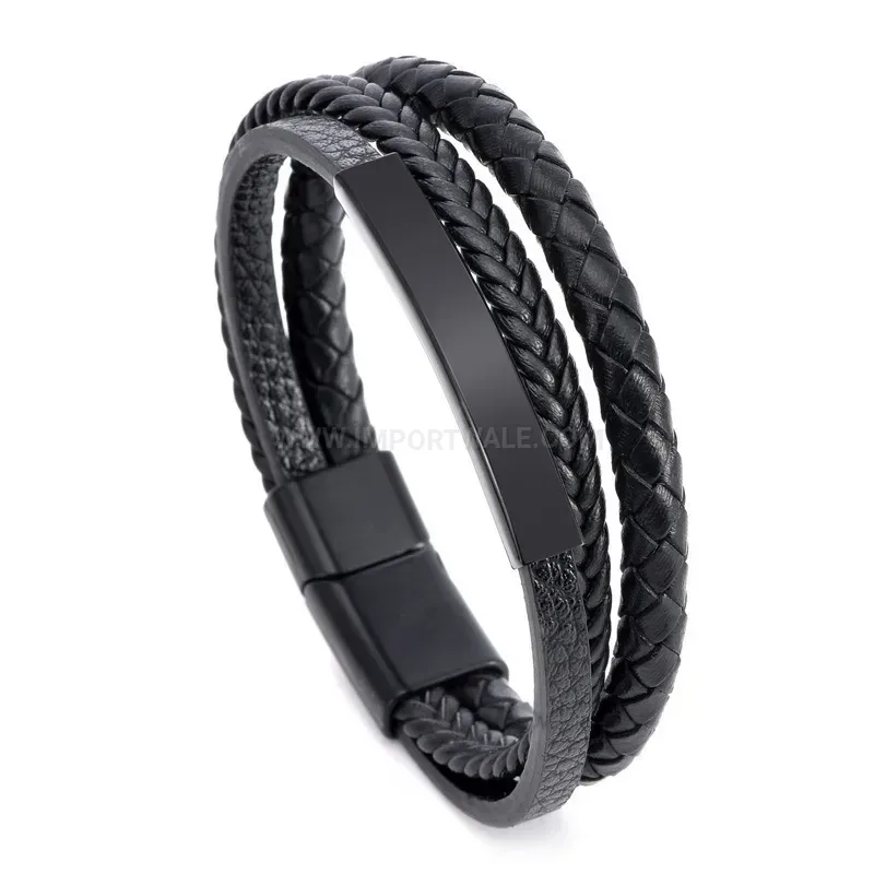 Classic Woven Leather Multi Layer Bracelet With Magnetic Alloy Clasp
