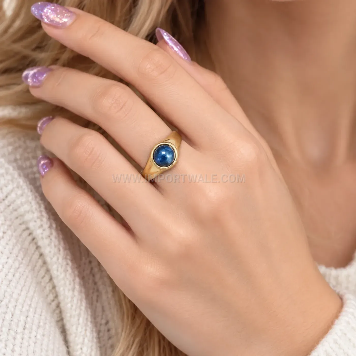 Vintage Oval Stone Stainless Steel Matching Couple Ring