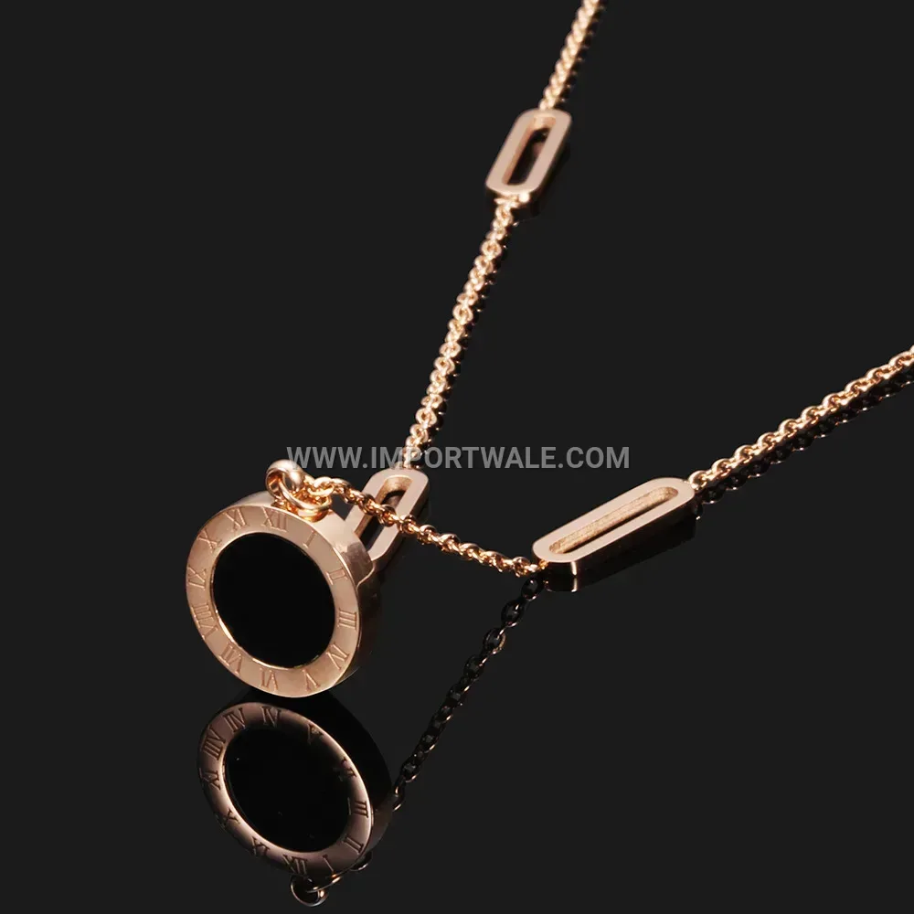 Rose Gold Roman Numeral Mother of Pearl Double Sided Necklace