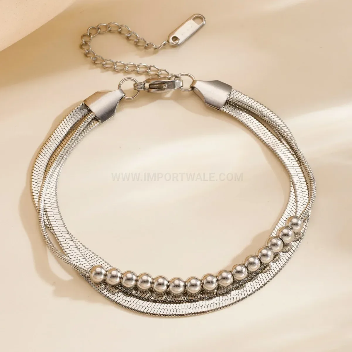 Multi Layer Snake Chain Stainless Steel Beaded Bracelet