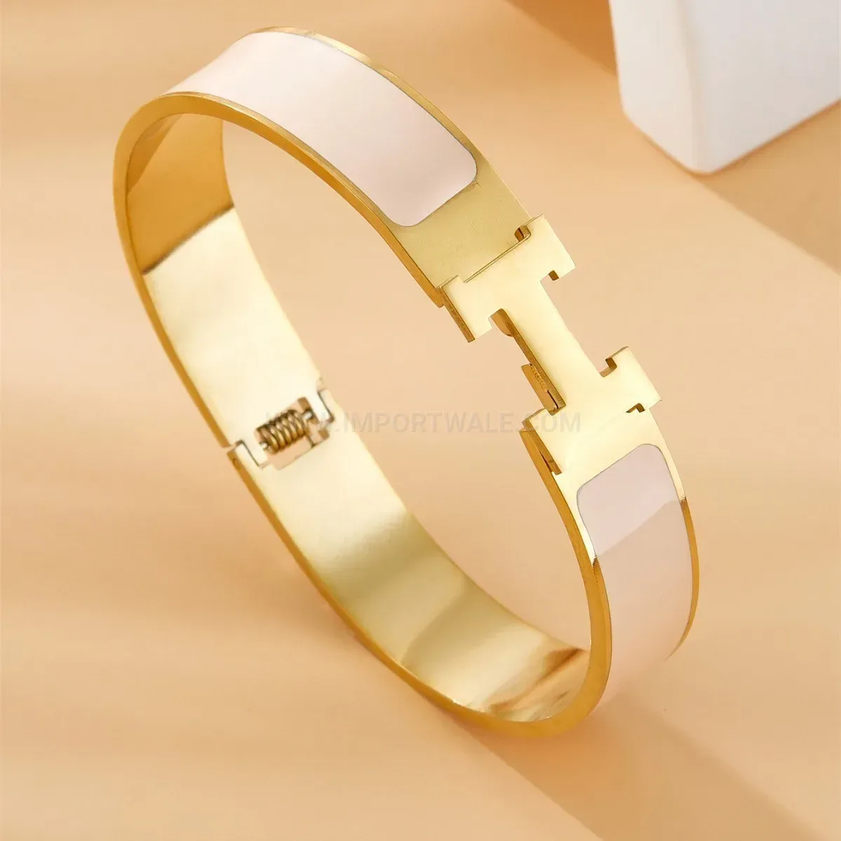 Modern Enamel Letter Plated Titanium Steel Bangle Bracelet