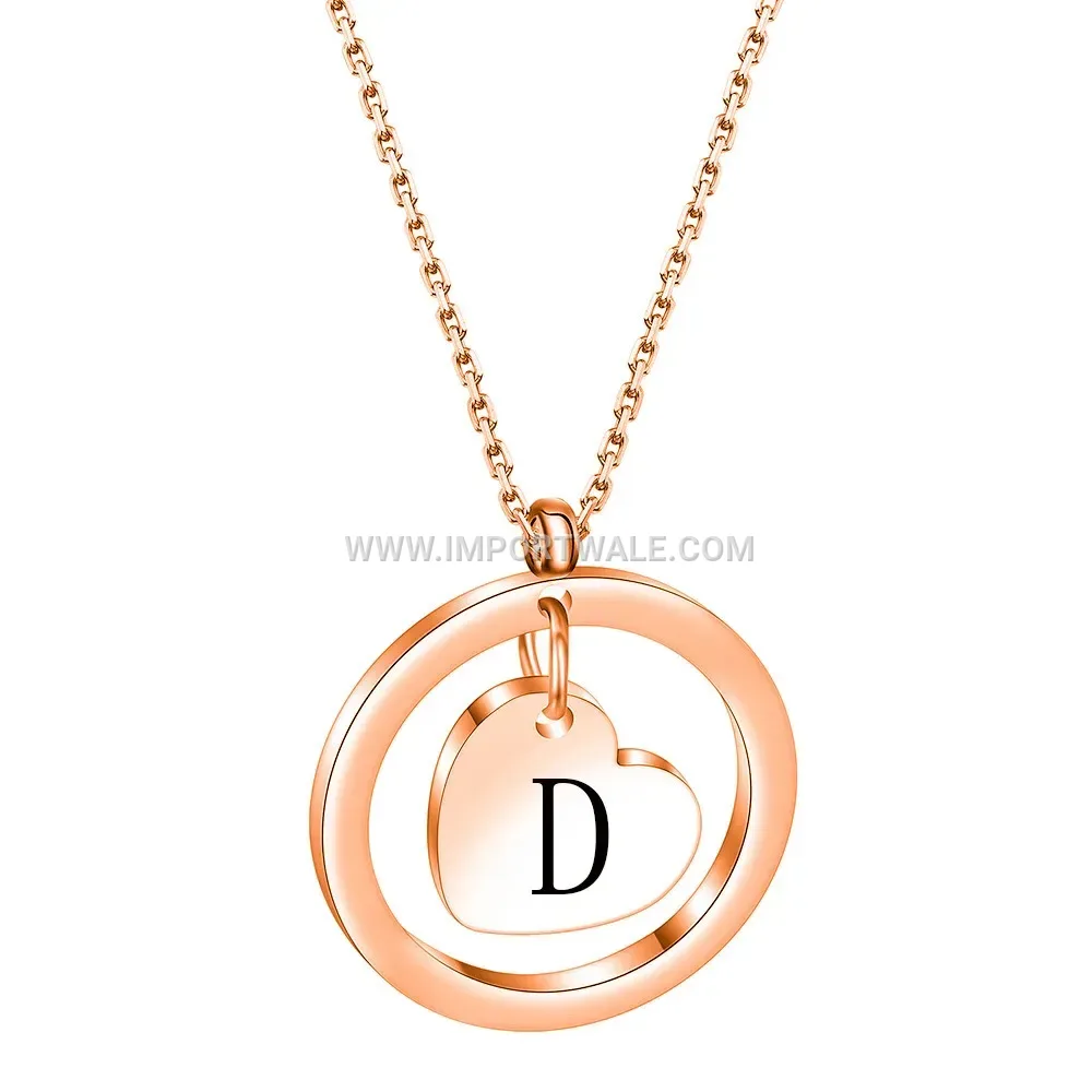 Cutout Initial Disc Pendant Necklace in Rose Gold Tone Stainless Steel