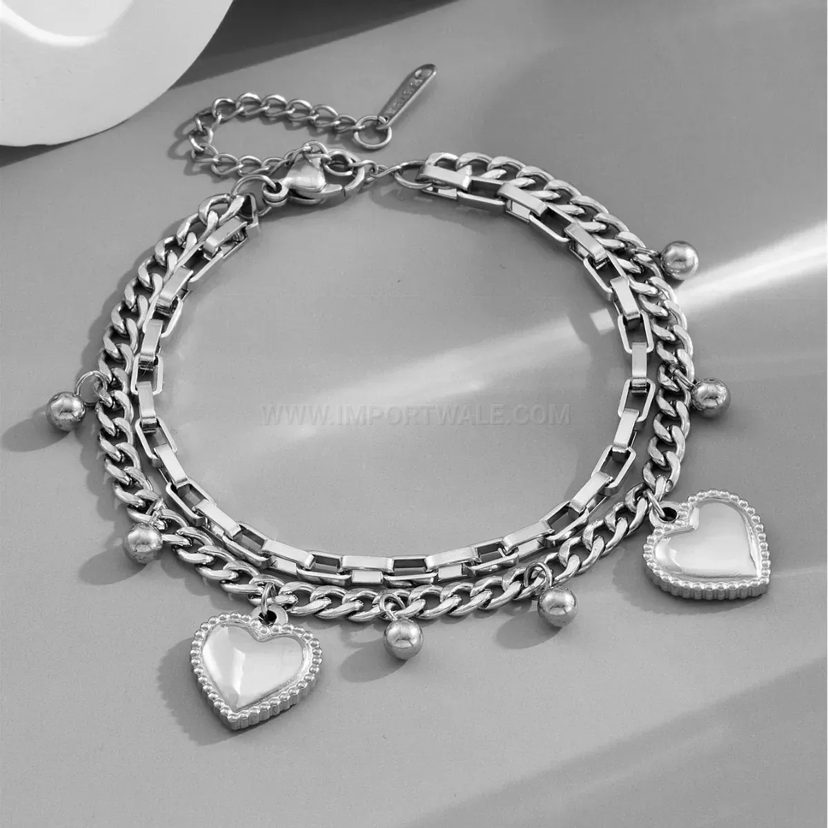 Classic Double Layered Titanium Steel Heart Charm Bracelet