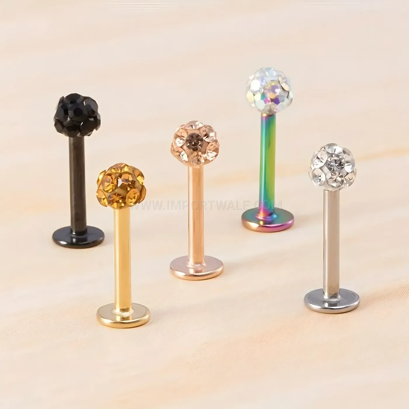 Elegant Multicolor Pavé Crystal Sphere Stainless Steel Piercing Studs