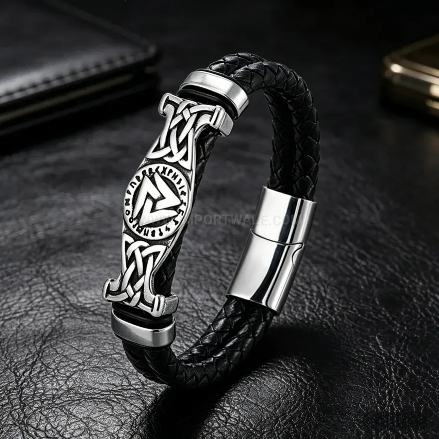 Fashion Braided Leather Strand Wrap Bracelet with Alloy Accents