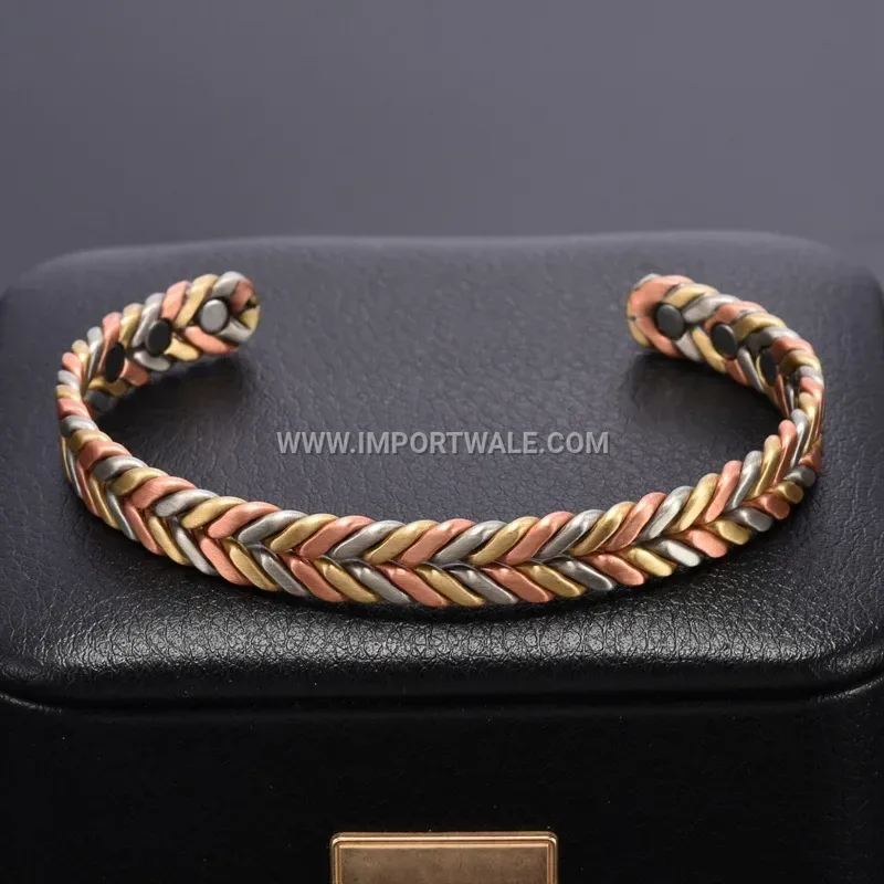 Tricolor Wavy Pure Copper Magnetic Dragon Energy Open Cuff Bracelet
