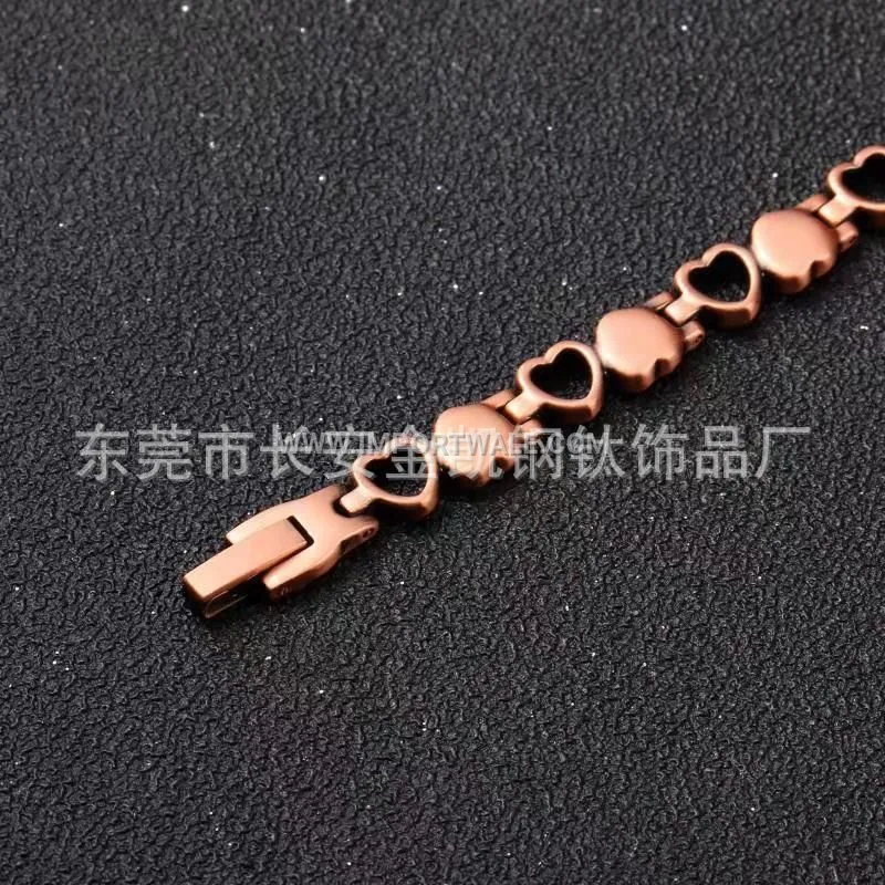 Polished Red Copper Double Heart Link Bio Magnetic Bracelet