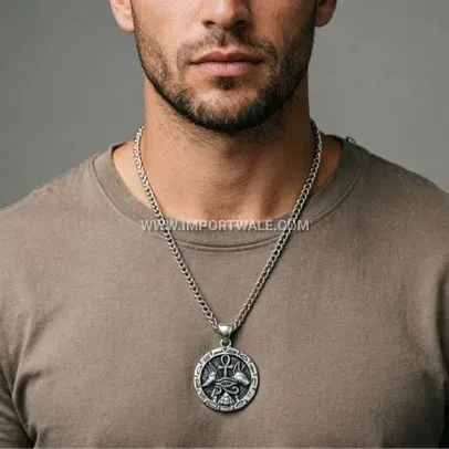 Vintage Titanium Steel Egyptian Ankh Anubis Cross Pendant