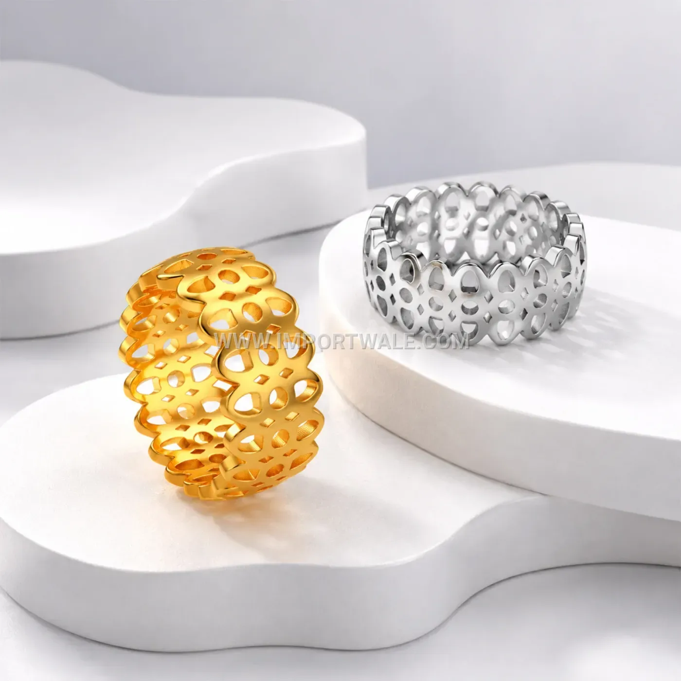 Vintage Cutout Filigree Stainless Steel Wide Band Ring