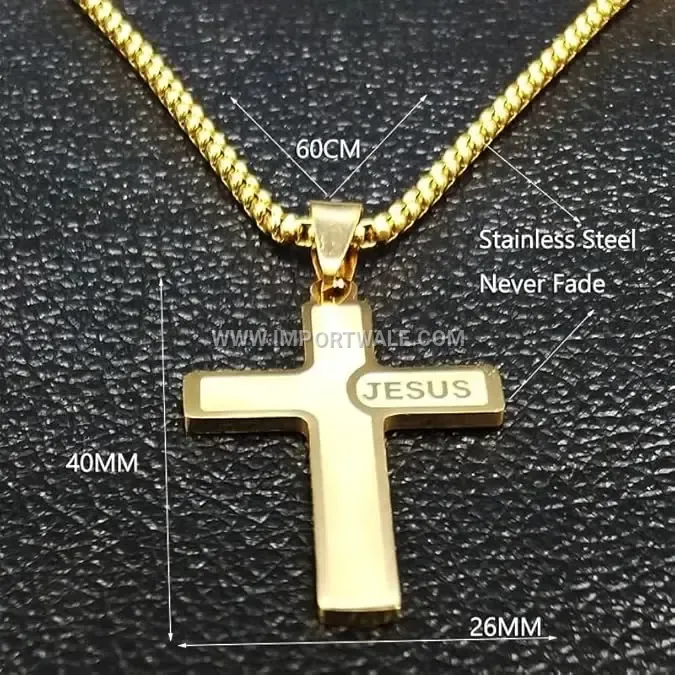 Titanium Steel Jesus Religious Cross Pendant Link Chain Necklace