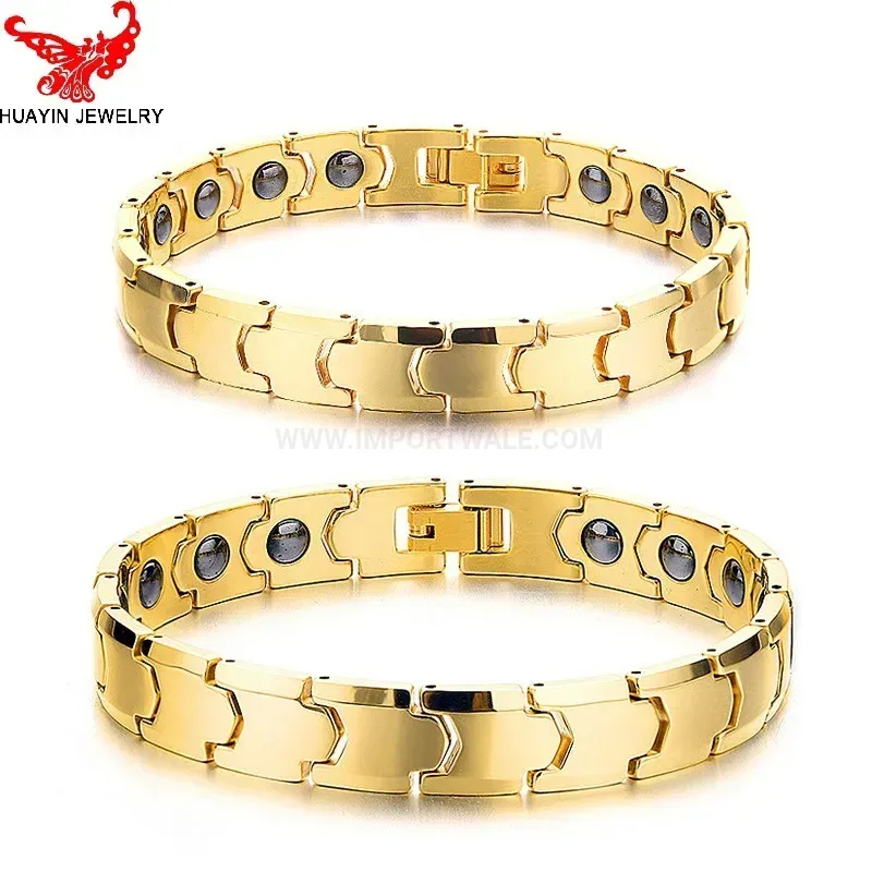 Gilded Tungsten Steel Bio Magnetic Link Bracelet