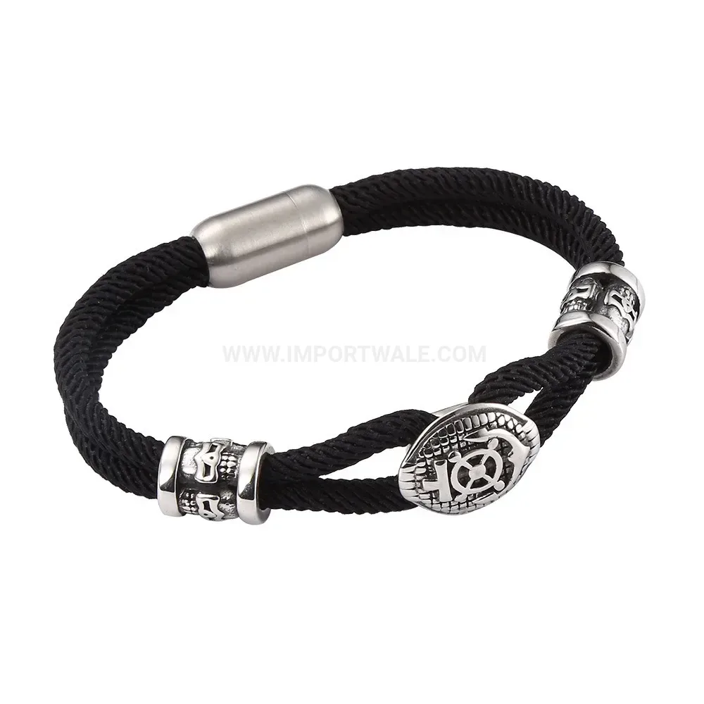 Men Dual-Layer Braided Leather and Stainless Steel Bracelet