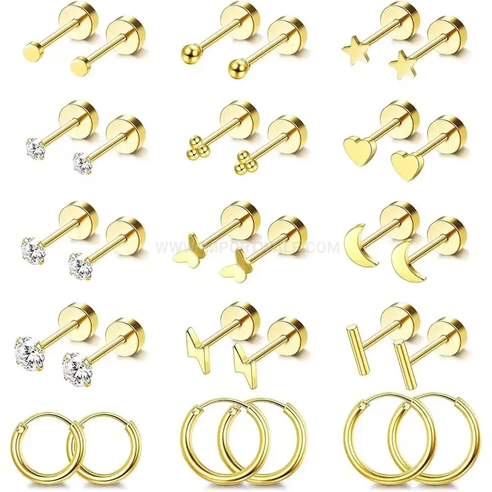 Modern Retro Stainless Steel Cartilage Earring Set