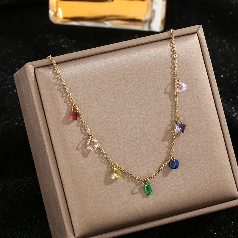Fashion Multicolor Crystal Gold-Plated Titanium Steel Jewelry Set
