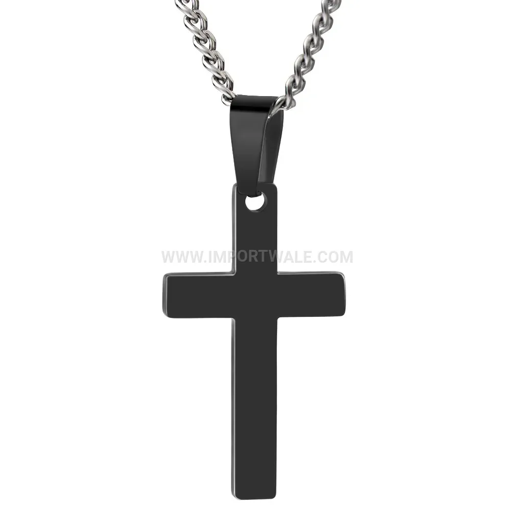 Polished Minimalist Stainless Steel Tri Color Cross Charm Pendant Necklace