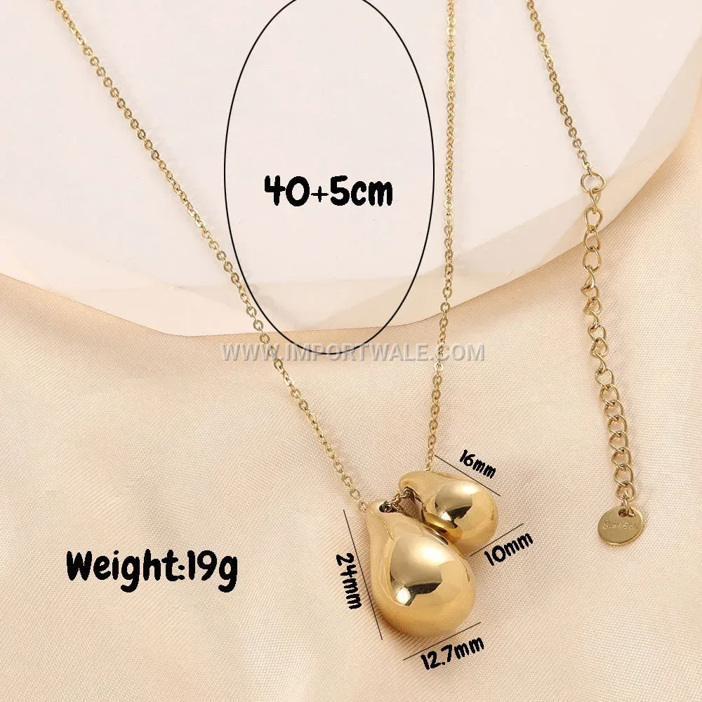 Minimalist Stainless Steel Double Waterdrop Pendant Necklace