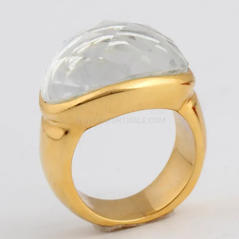 Chic 18K Gold Plated Stainless Steel U-Shaped Crystal Ring