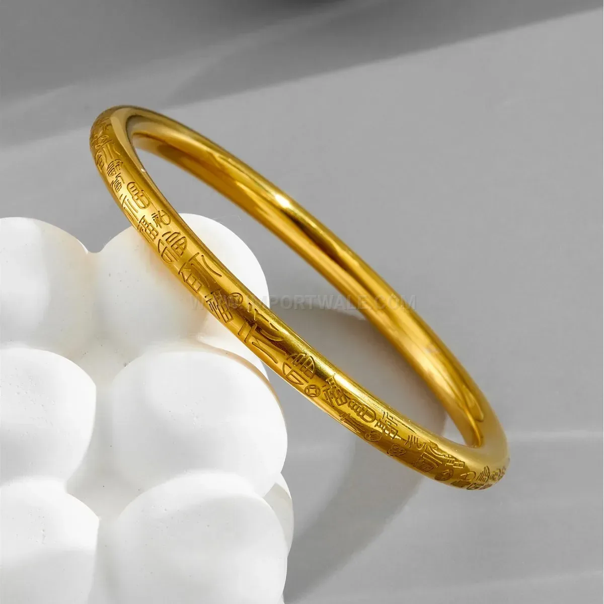 Bold Engraved Character Ancient Gold Titanium Steel Bangle Bracelet