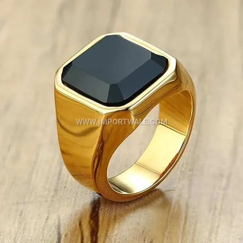 Square Faux Gemstone Stainless Steel Statement Band Ring