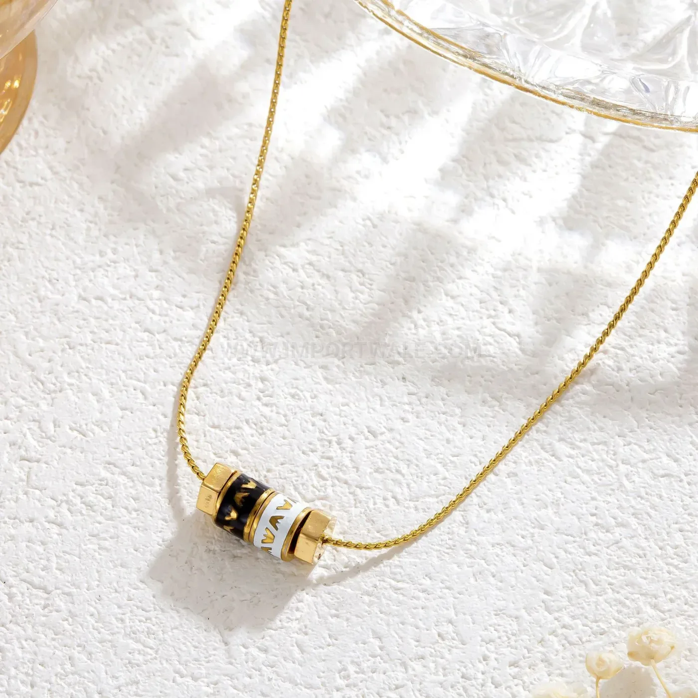 Chic Enamel Cylinder Pendant Stainless Steel Clavicle Chain Necklace