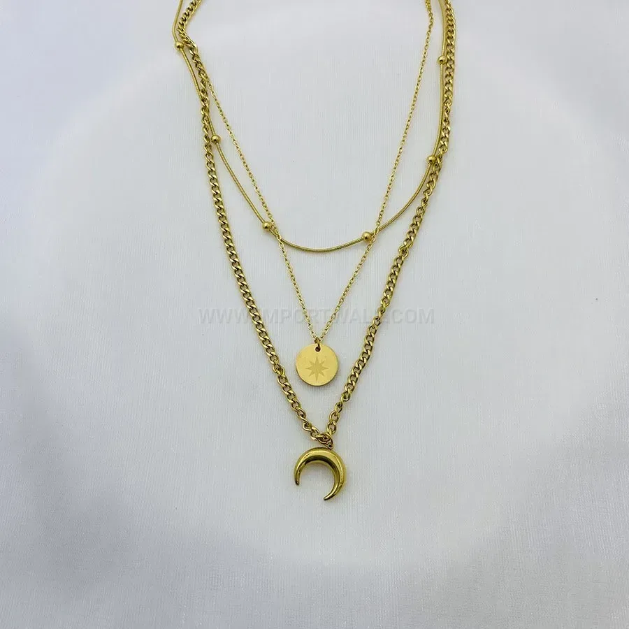 Stylish Layered Titanium Steel Star and Moon Pendant Necklace